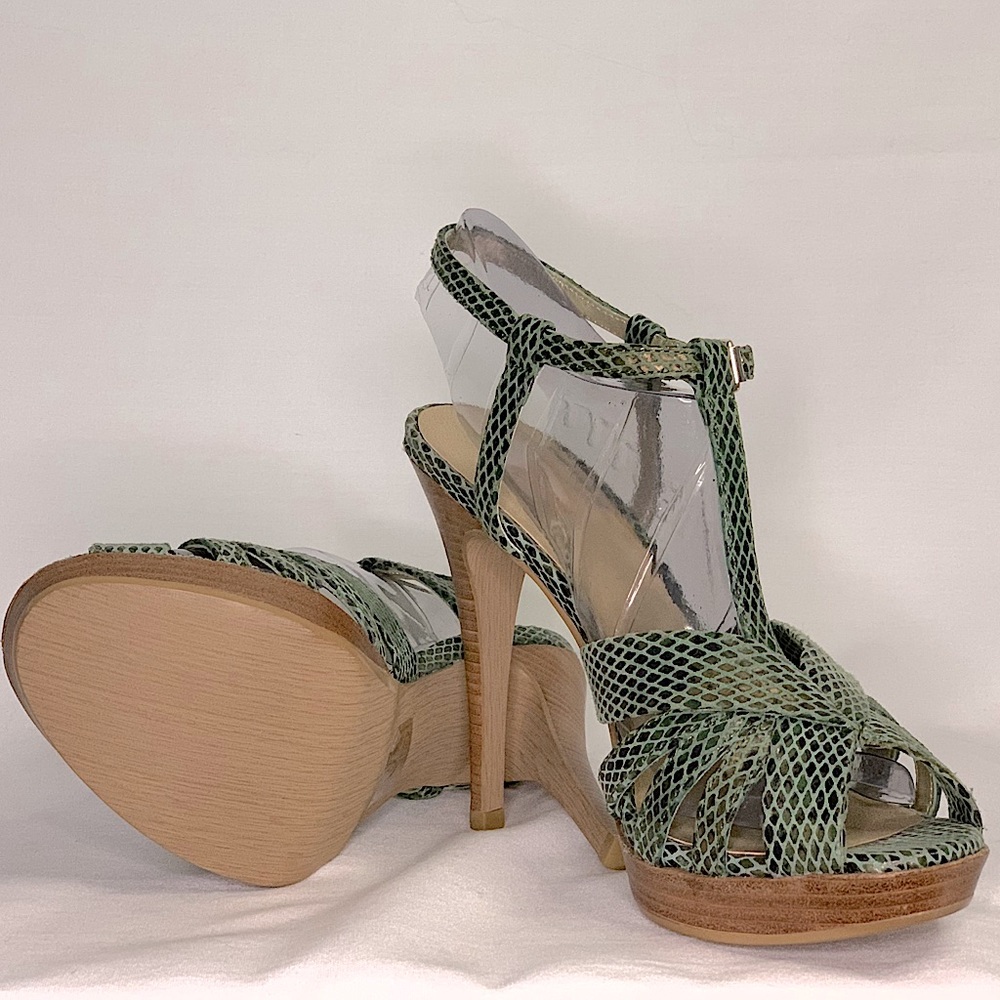 Green Faux Snakeskin Strappy Heels